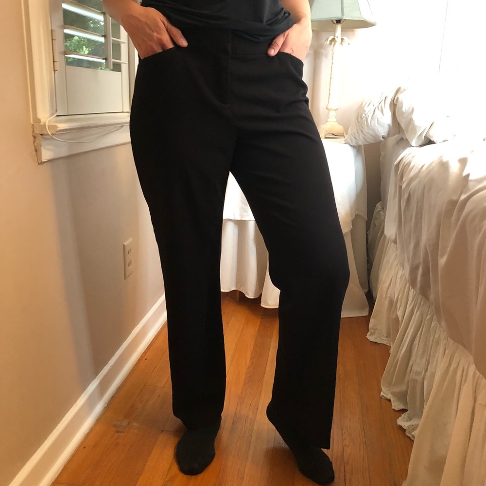 Size 10 Petite Black Wide Leg Strechy SOFT Lounging Travel Trouser Pants